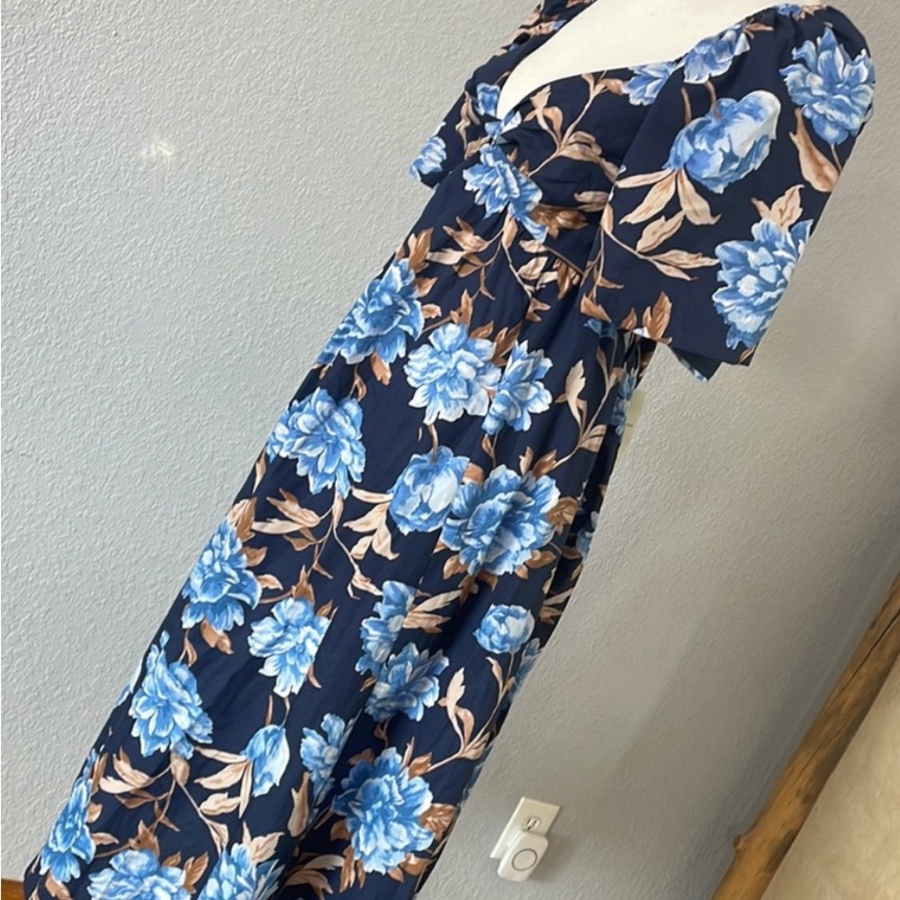 Abercrombie &‎ Fitch Women’s long dress Floral blue with balloon sleeves Xsmall
